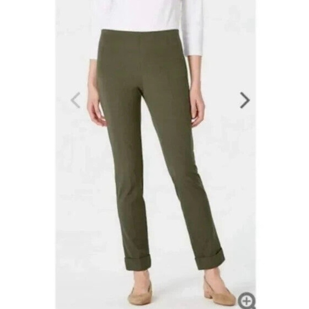 J. Jill 6 Bistretch Pull On Pants Olive Army Green Mid Rise Cuffed Tapered